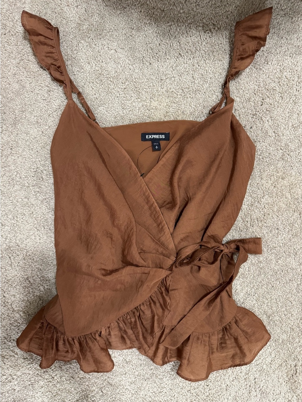 Express Rust Ruffle Wrap Top Adjustable - Picture 3 of 4